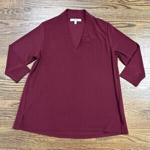 Sympli Tunic Top Womens 10 Red V Neck 3/4 Sleeve Stretch Jersey Relaxed
